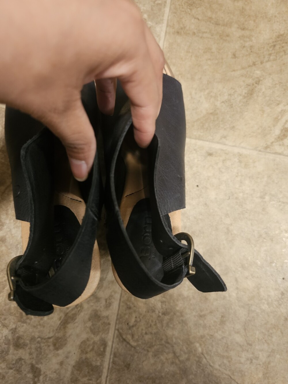 Born Black Leather Open-Toe Slingback Block Heel Sandals - Picture 5 of 9
